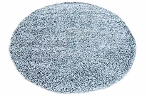 Bravich LTD Round Blue Shaggy Rug, 120 cm Diameter, 5 cm Pile Height, Washable and Underfloor Heating Suitable – 2