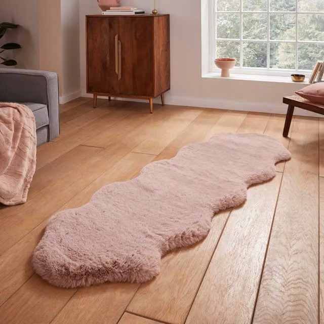 Terrys Super Teddy Double Faux Sheepskin Rug, Pink and Beige, W: 60 cm x L: 180 cm