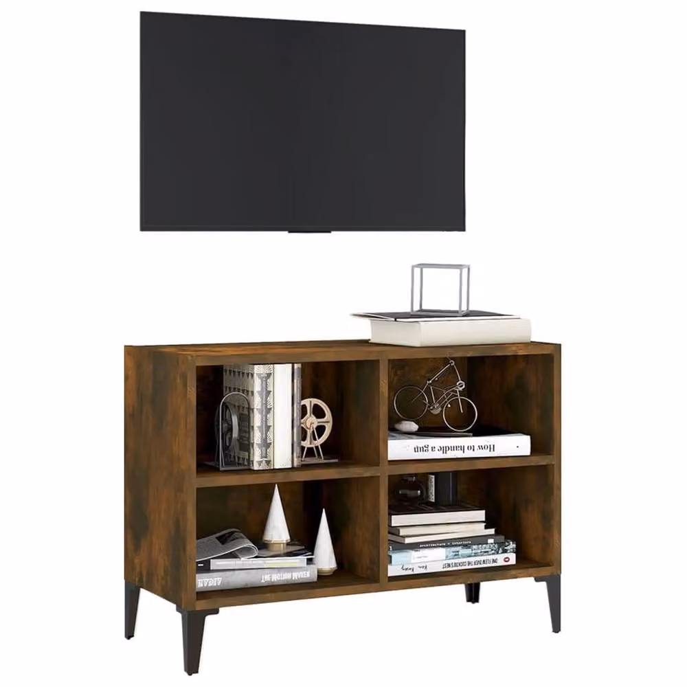 Berkfield Home Smoked Oak TV Cabinet with Metal Legs in Brown, W: 69.5 cm, D: 30 cm, H: 50 cm – 3
