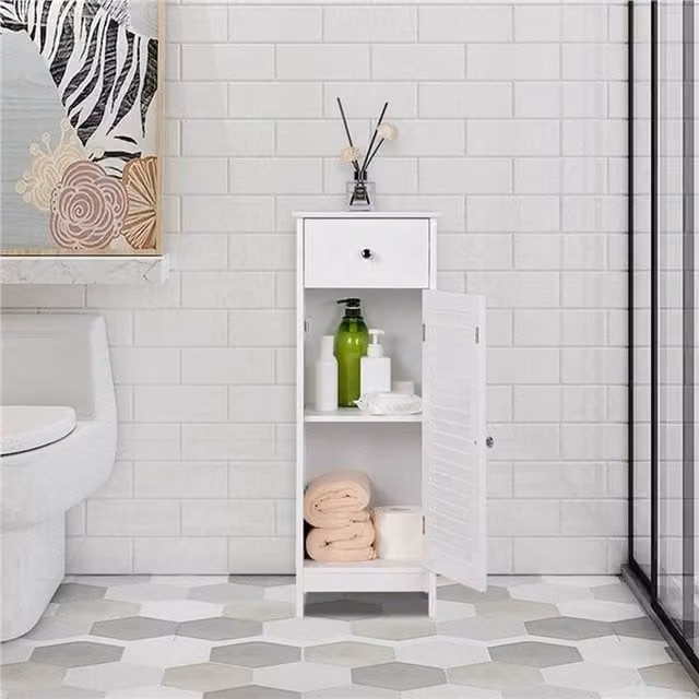 EONLION Modern White Freestanding Bathroom and Bedroom Floor Cabinet with Roll Shutter and Internal Drawers and Shelves, Height: 100 cm