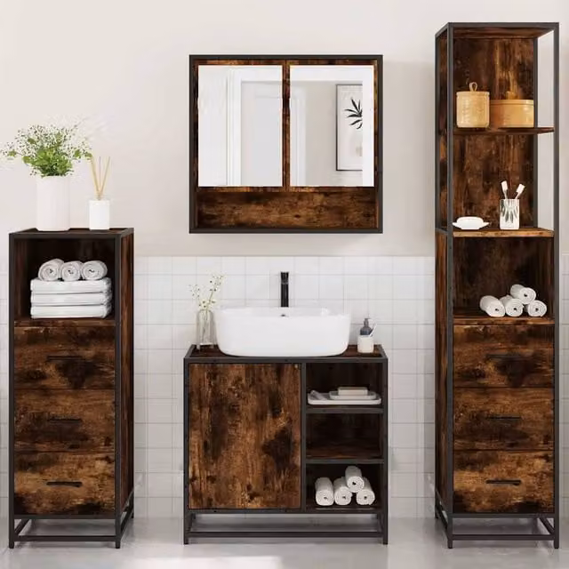 Berkfield Home 4-Piece Industrial Bathroom Furniture Set in Smoked Oak
