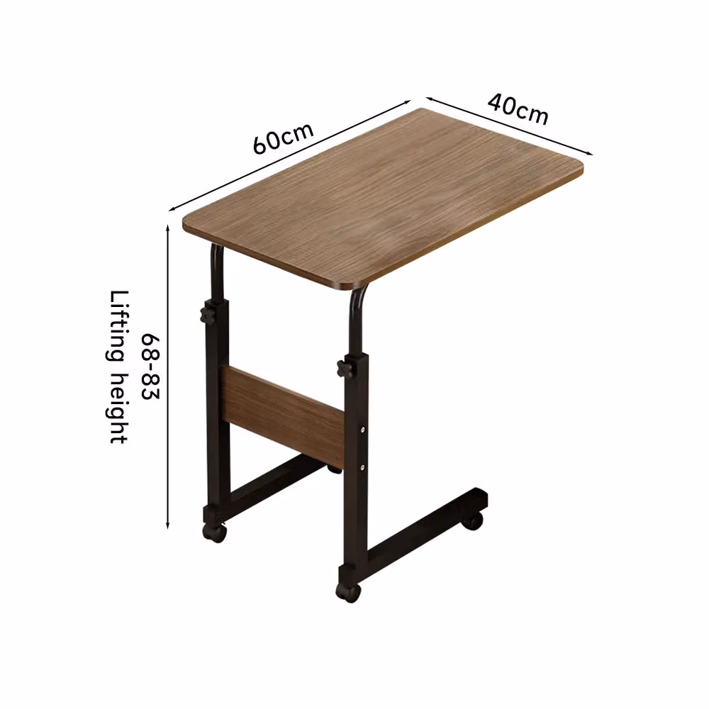 Living and Home Height Adjustable Mobile Overbed Desk with Wheels in Brown – 5