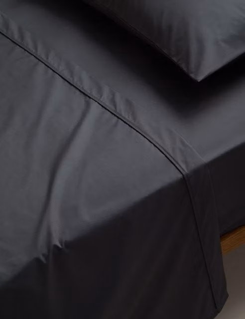 M&S Egyptian Cotton 230 Thread Count Flat Sheet, Charcoal Grey, W: 90 cm, L: 190 cm