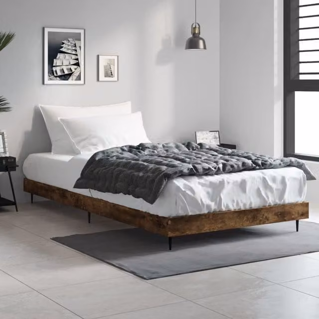Berkfield Home Smoked Oak Bed Frame in Brown, W/D/H: 100 x 200 cm
