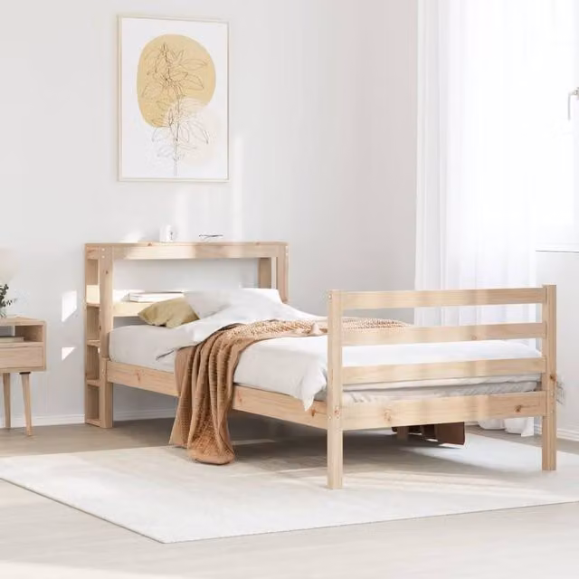 Berkfield Home Single Solid Wood Pine Bed Frame in Brown, W/D/H: 90 x 190 cm