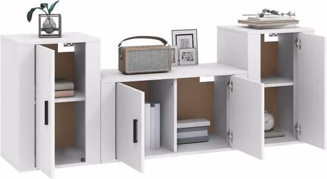 Berkfield Home Classic 3 Piece TV Cabinet Set in White Matt Engineered Wood – 1