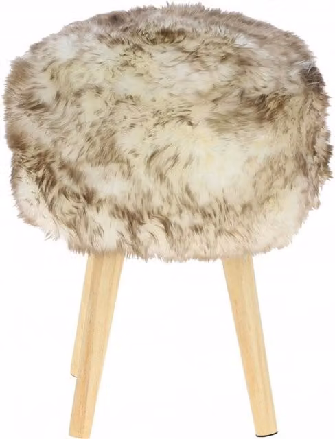 Wolf Tip New Zealand Sheepskin Stool in White and Multicolour with Ashwood Base