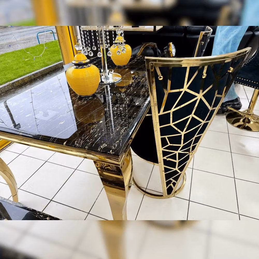 Home Luxe Interior Vienna Set of 2 Modern Dining Chairs in Black and Gold Velvet with Metal Geometric Accents – 3