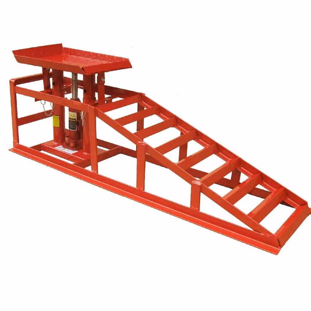 FLAVORA Heavy Duty Hydraulic Car Ramps, 2-Piece Steel Set in Red, W: 100 cm, D: 40 cm – 4