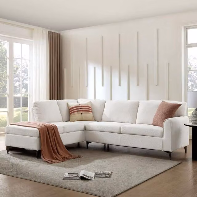 Aylssum Left-Hand Corner Sofa in White Boucle