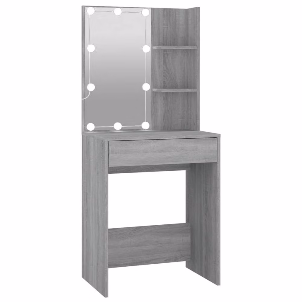Berkfield Home LED Hollywood Dressing Table with Cabinet in Grey Sonoma, W/D/H: 140 x 40 x 60 cm – 3