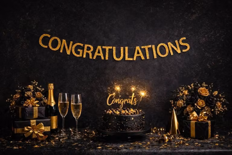 LARANGE Gold Glitter Congratulations Hanging Pennant Banner for Weddings, Babies or Graduations, Width: 152.4 cm