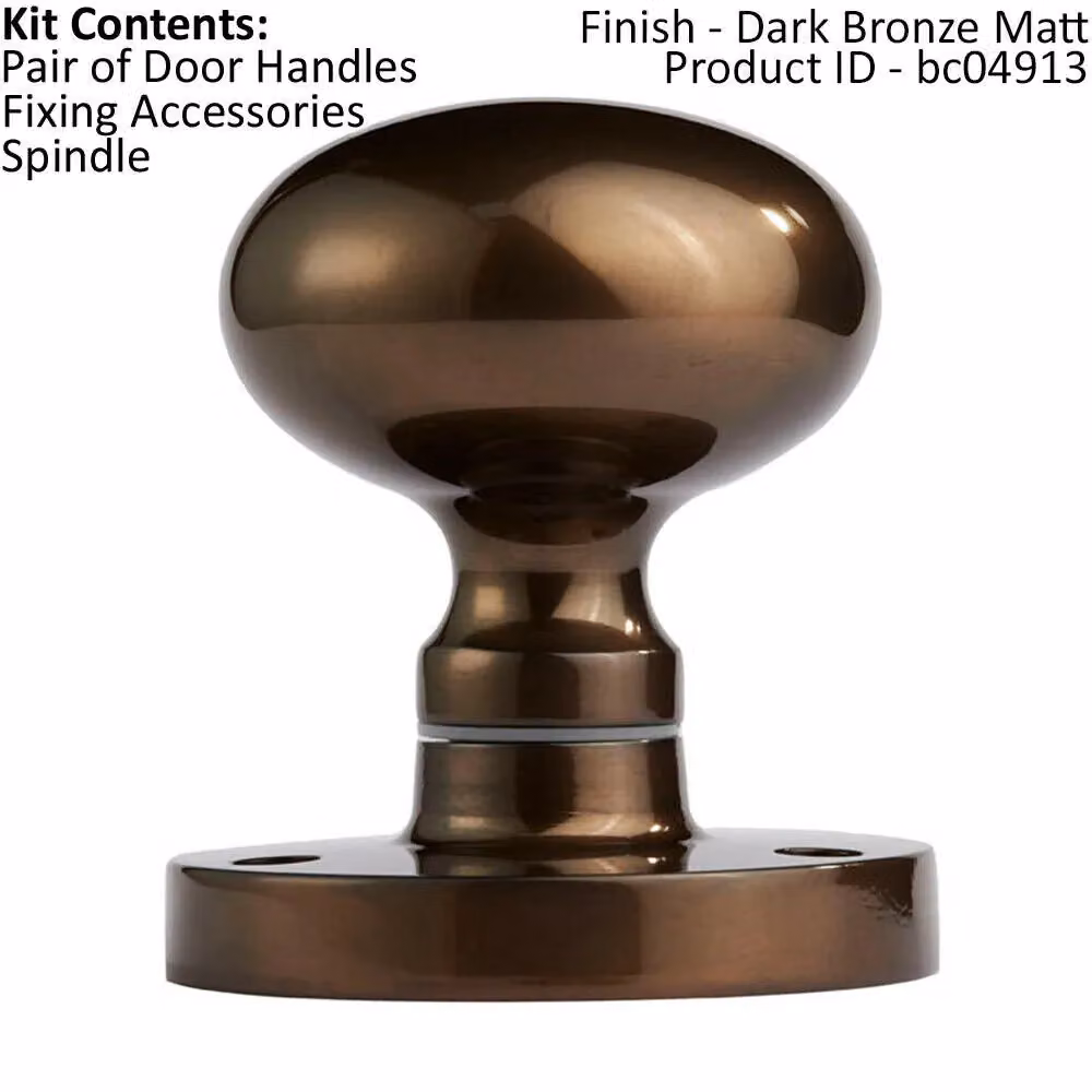 Loops Pair Mushroom Mortice Door Knob Half Sprung, 52mm Diameter, Dark Bronze Matt – 2