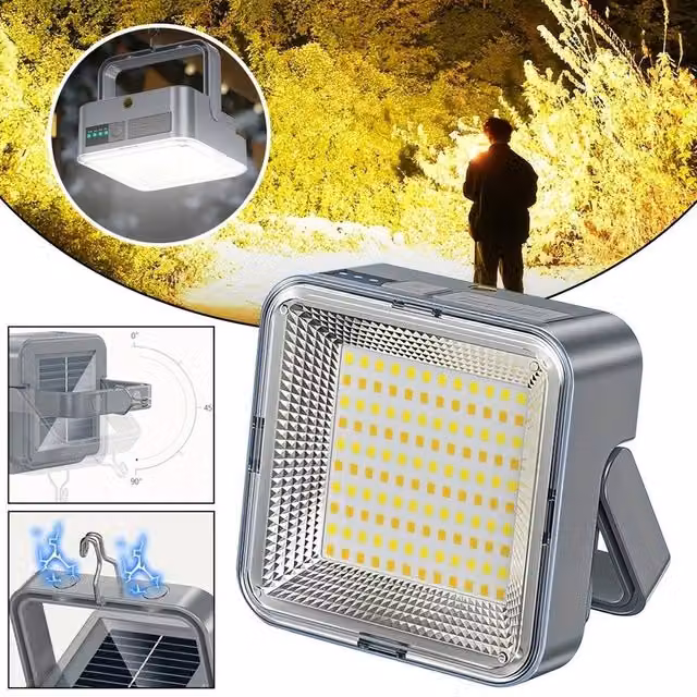 VOGREX Magnetic Solar LED Camping Light, Rechargeable Emergency Floodlight in Grey