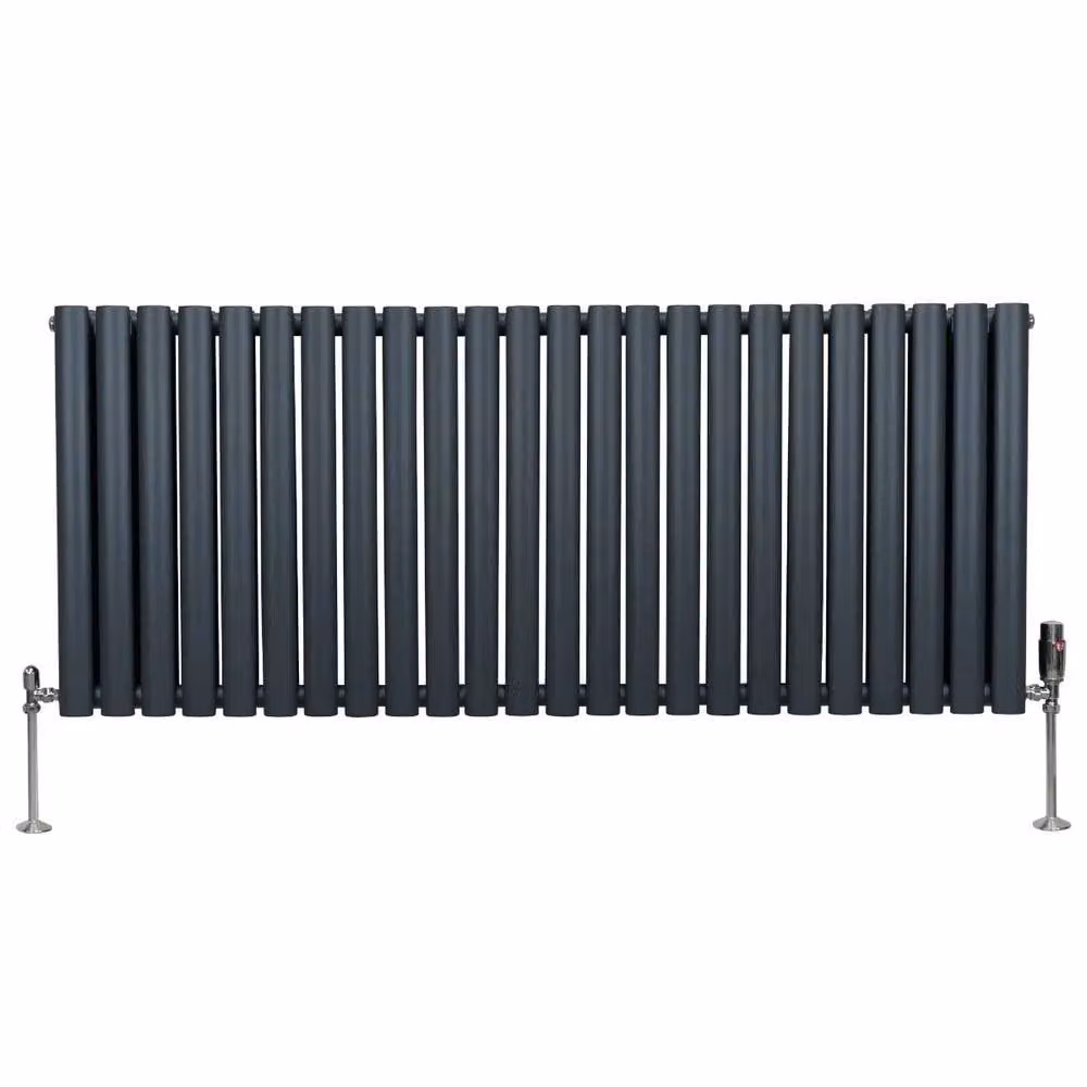 Monstershop Oval Column Radiator and Valves with Thermostat Head, Anthracite Grey, H 144 cm x W 60 cm x D 6 cm – 2