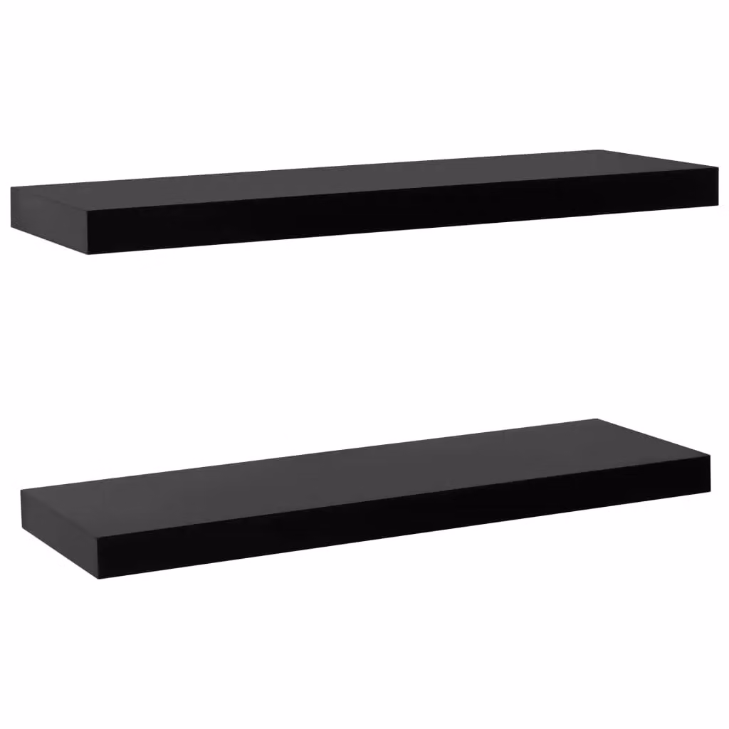 Berkfield Home Black Lacquered Floating Wall Shelves, 2 Pack, W: 80 cm, D: 20 cm, H: 3.8 cm – 2