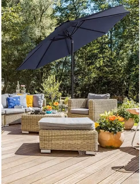 SONGMICS 3m Garden Parasol Umbrella with Crank in Blue with UPF 50 Protection