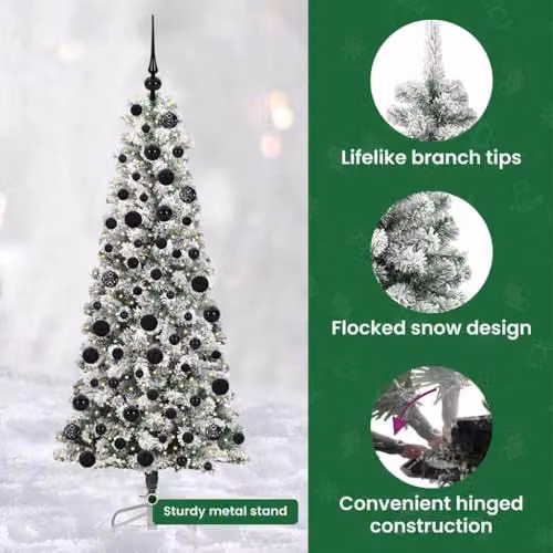 vidaXL Artificial Hinged Christmas Tree in Green and White, Height: 180 cm – 5