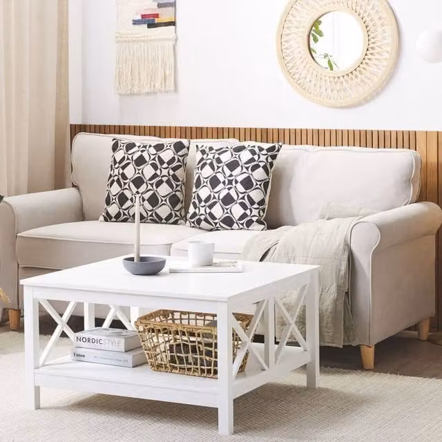 Wyld and Coco Coastline White 2-Tier Square Coffee Table, W: 80 cm, D: 80 cm, H: 45 cm