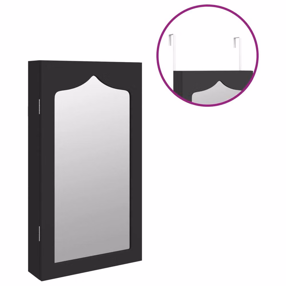 Berkfield Home Wall Mounted Mirror Jewellery Cabinet in Black, W/D/H: 37.5 x 10 x 67 cm – 6