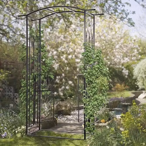 Outsunny Garden Entrance Arch Bench with Rose Trellis in Black – 2
