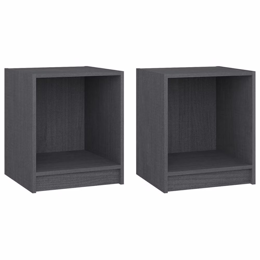 Berkfield Home Elegant Bedside Cabinets, 2 Piece Set, Grey, Solid Pinewood, W: 35.5 cm, D: 33.5 cm, H: 41.5 cm – 2