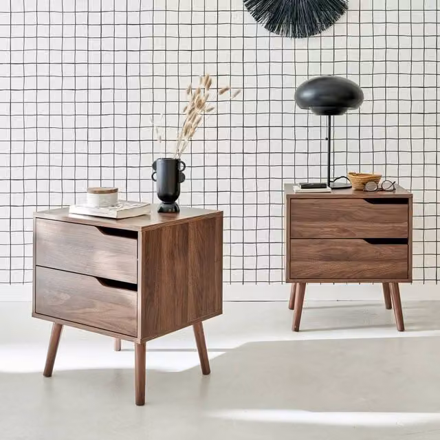 sweeek Pair of Walnut Bedside Tables in Dark Brown Wood Effect – 1