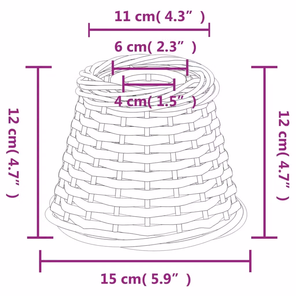 Berkfield Home Brown Wicker and Metal Cone Ceiling Lamp Shade, W/D/H: 15 x 15 x 12 cm – 4