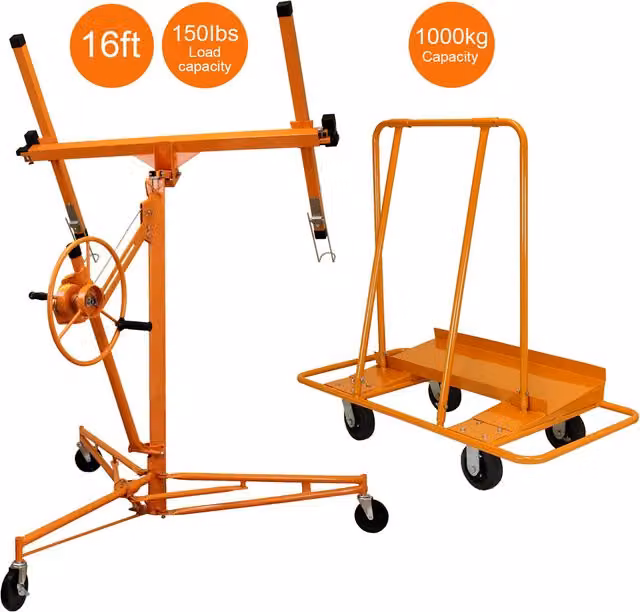 T-Mech Drywall Lifter Hoist and Plaster Board Trolley in Orange