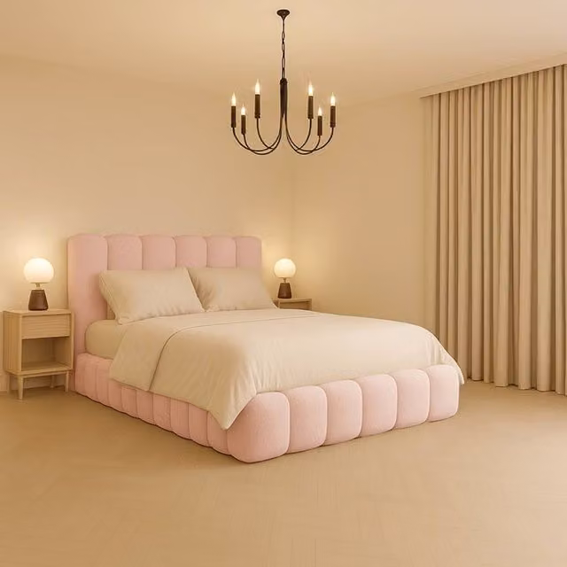 Desire Deco Alice Upholstered Plush Velvet Bed Frame, Pink