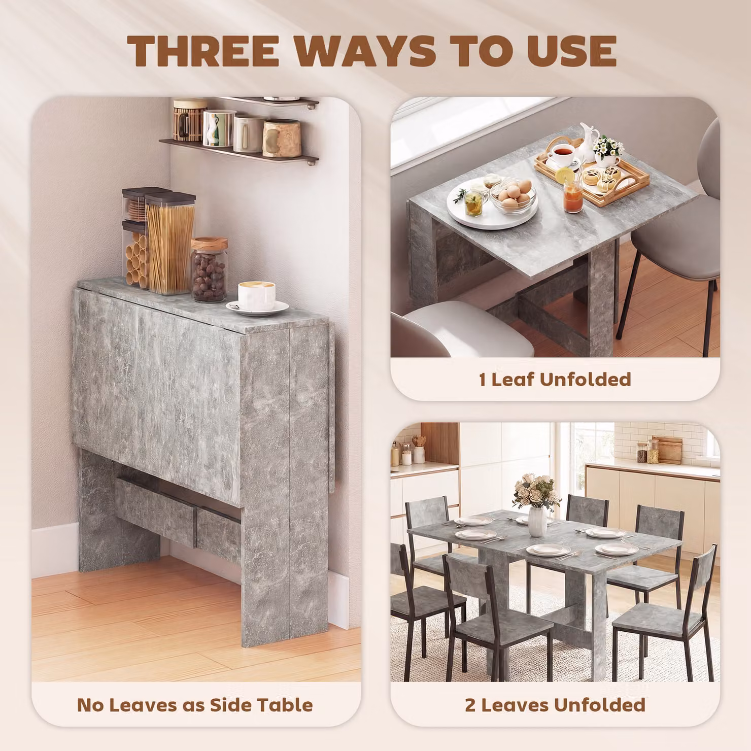 HOMCOM Grey Folding Drop Leaf Dining Table for 4-6 People – 3