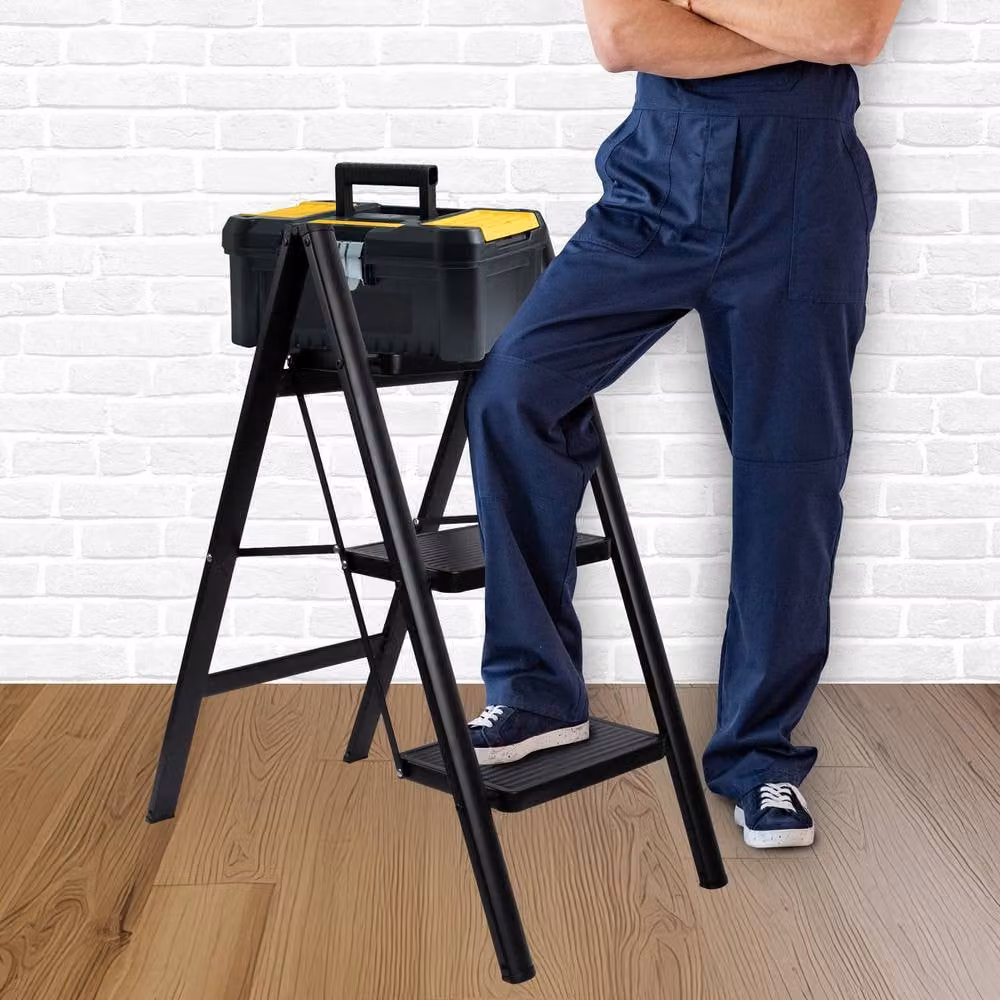 Futura 3 Step Ladder Compact Black Heavy-Duty Steel Folding Step Stool – 3