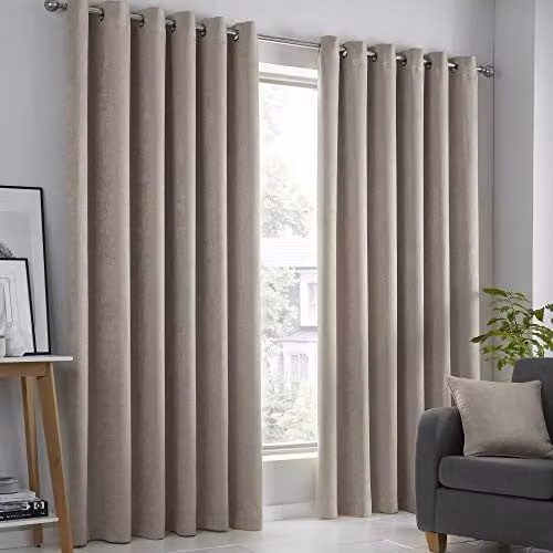 Fusion Strata Opaque Eyelet Curtains in Beige, W/D/H: 117 x 137 cm