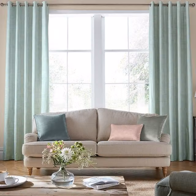 Laura Ashley Easton Made to Measure Blackout Eyelet Curtains in Duckegg Blue and Green
