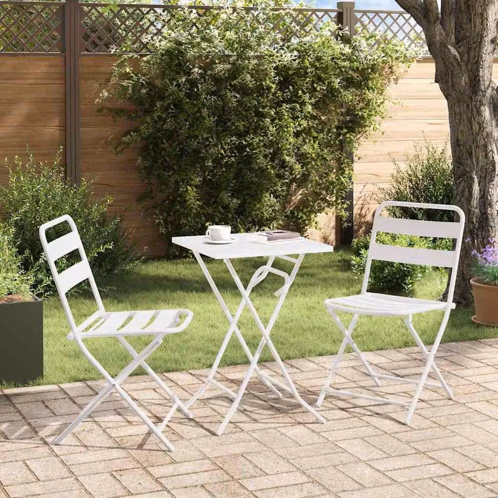 Berkfield Home 3 Piece Folding Garden Bistro Set in White Matt Steel – 3