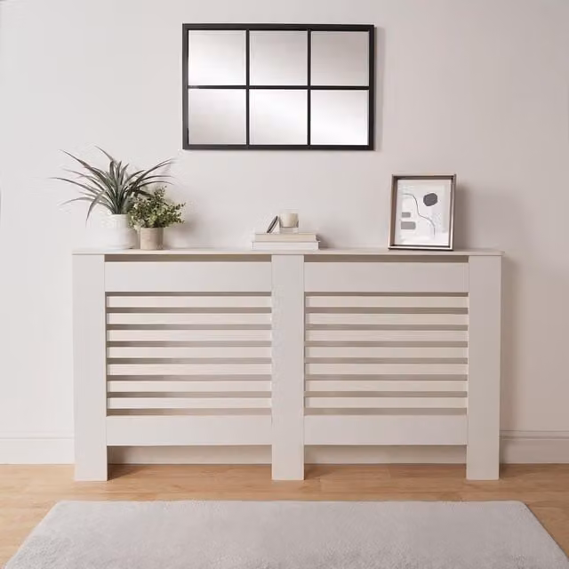 OHS Wood Effect Radiator Cover Sideboard Shelf in White