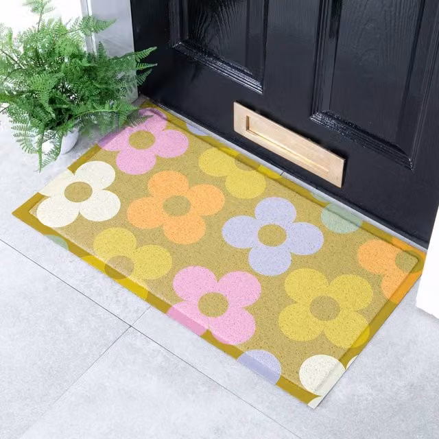 Artsy Mats Elizabeth Olwen Petals on Pistachio Indoor/Outdoor Doormat, Multicolour, W: 70 cm, D: 40 cm – 1
