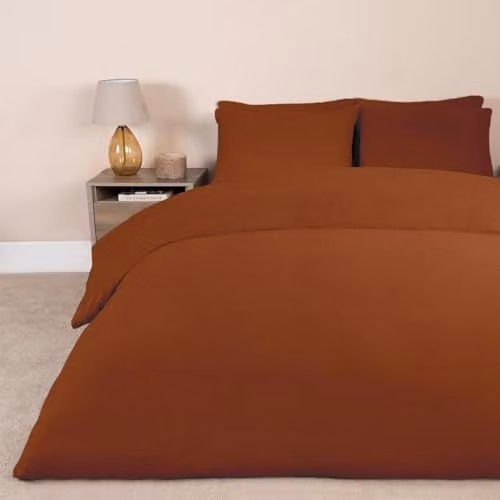OHS Teddy Fleece Duvet Cover and Pillowcase Set in Rust Orange, W/D/H: 200 x 200 cm – 1