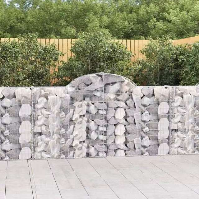 Berkfield Home Arched Gabion Baskets, 4 Piece Set, Silver Galvanised Steel, W: 200 cm, D: 30 cm, H: 100-120 cm – 1