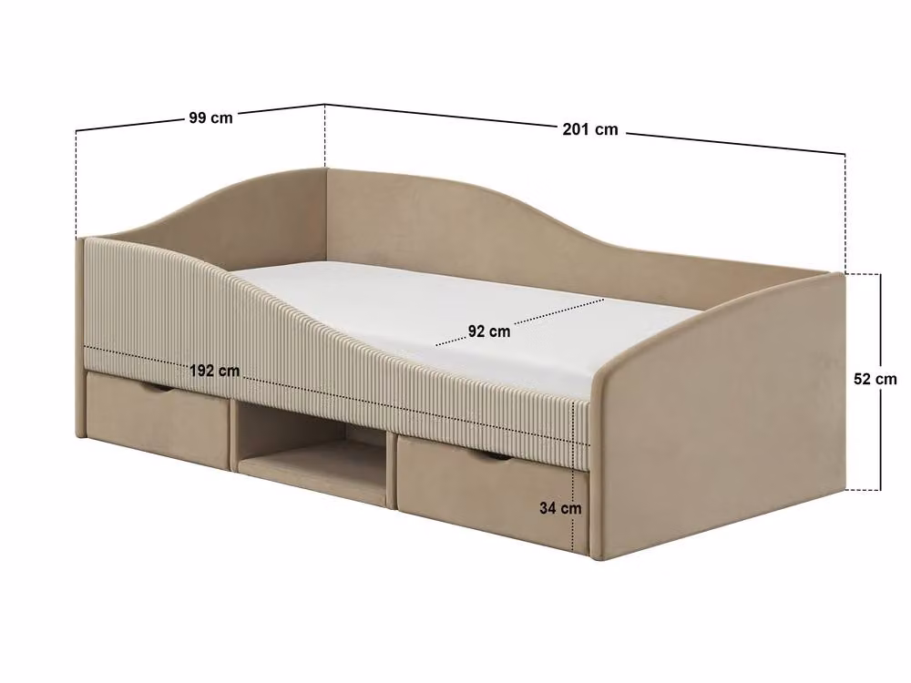 Flair Furnishings Aubrey Single Velvet Storage Low Sleeper Bed with Beige Cord in Beige – 2