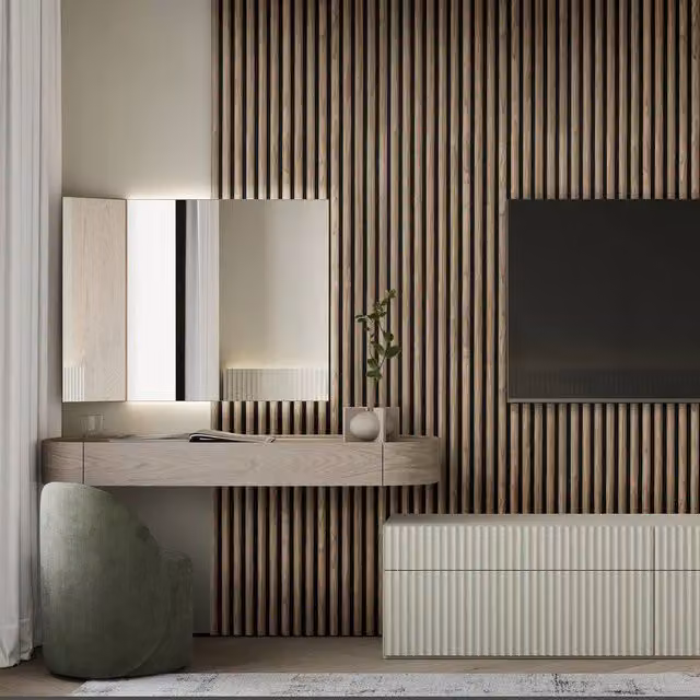 Fuse Acoustic Wooden Reeded Wall Panel in Walnut Effect, Brown, W: 60 cm, H: 240 cm – 1