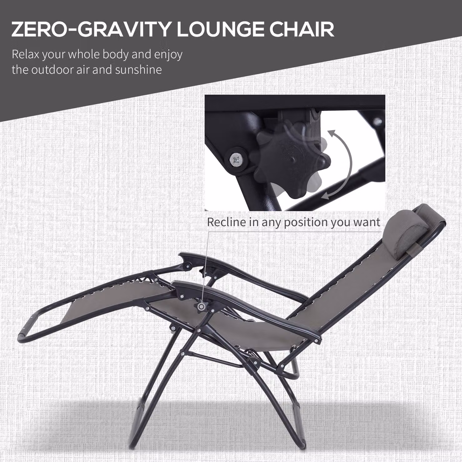 Outsunny 3-Piece Folding Zero Gravity Sun Lounger and Table Set in Dark Grey – 4