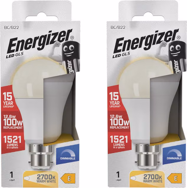 Energizer LED GLS B22 Dimmable Light Bulb, 1521lm, 2700K Warm White