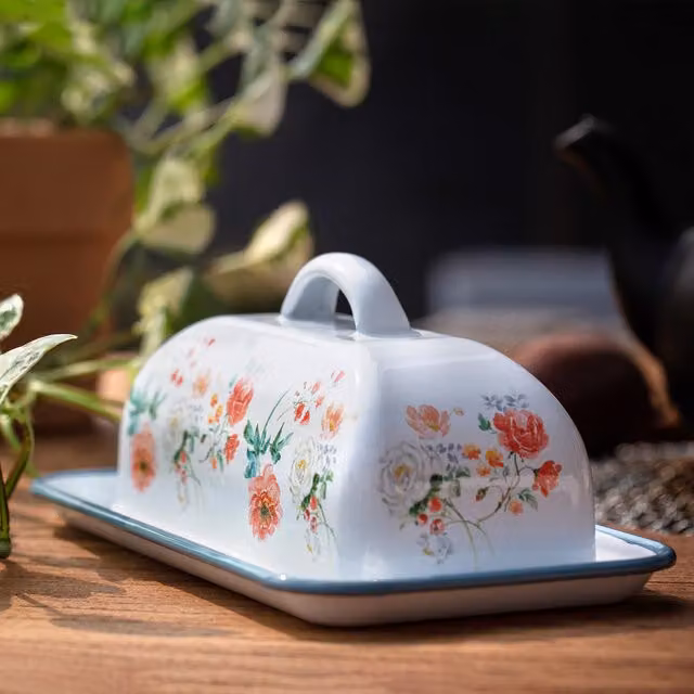 ALLCHIC White Ceramic Enamel Butter Dish with Lid