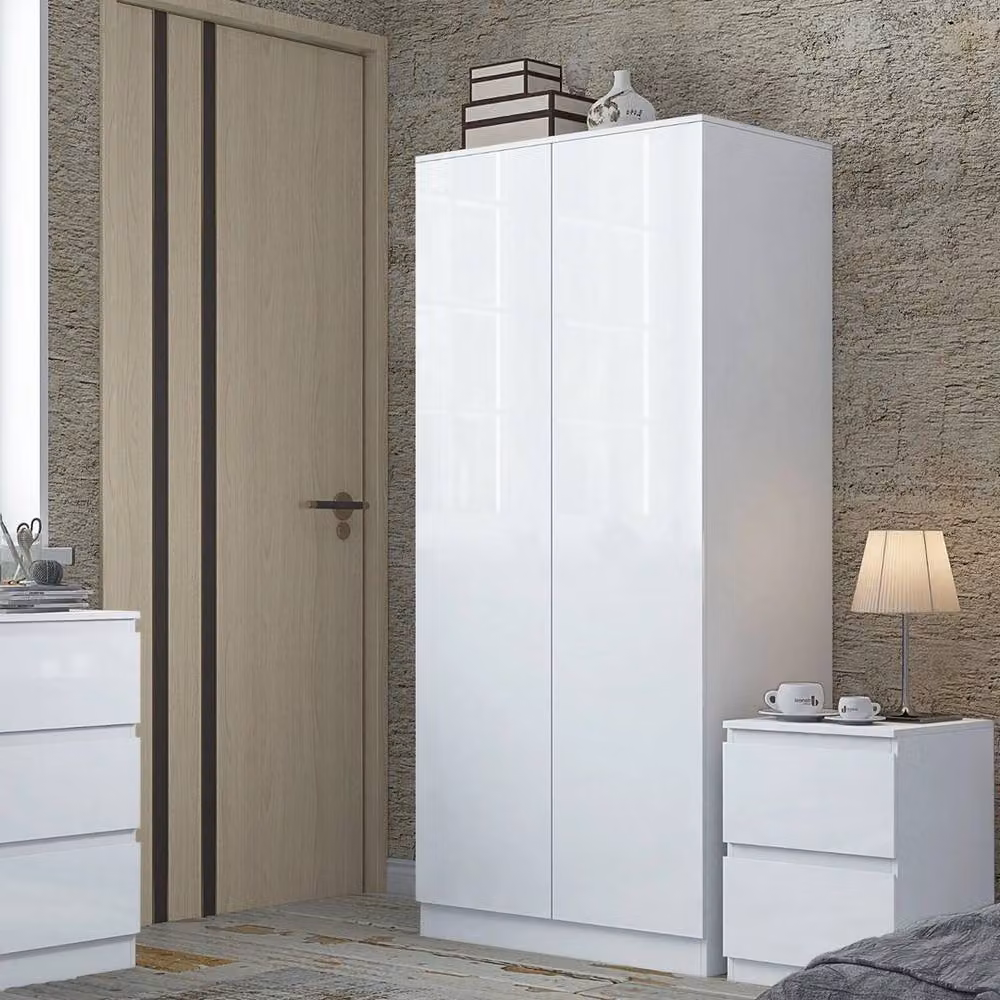 SPETLEK Modern Glossy White 2-Door Wardrobe with Push-to-Open Hinged Doors – 2