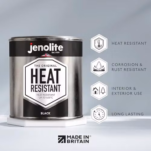 JENOLITE Matt Black Heat Resistant Multi-Surface Paint, 500ml – 2