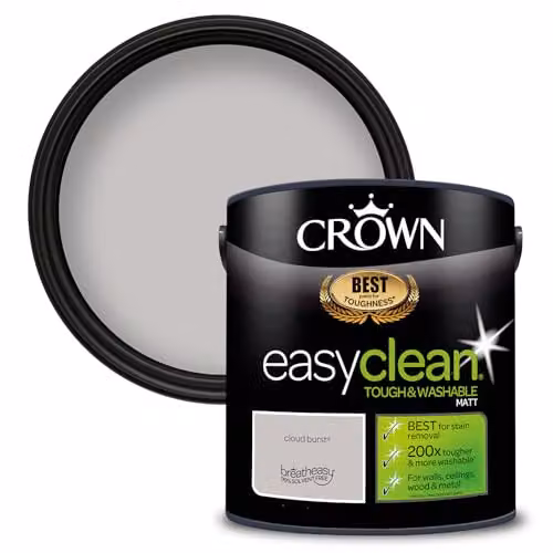 Crown EASYCLEAN Matt Emulsion Wall Paint, Grey, 2.5L – 1
