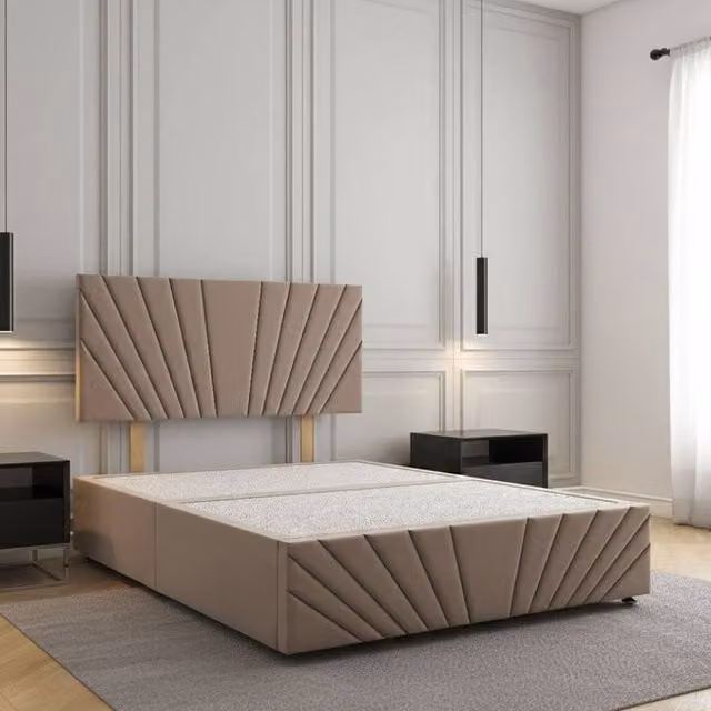 Regional Furnishings Luxury Velvet Divan Bed with 24 inch Headboard and Footboard in Bronze, Small Double, W/D/H: 120 x 200 cm
