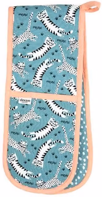 dexam Meow Cotton Double Oven Gloves in Blue