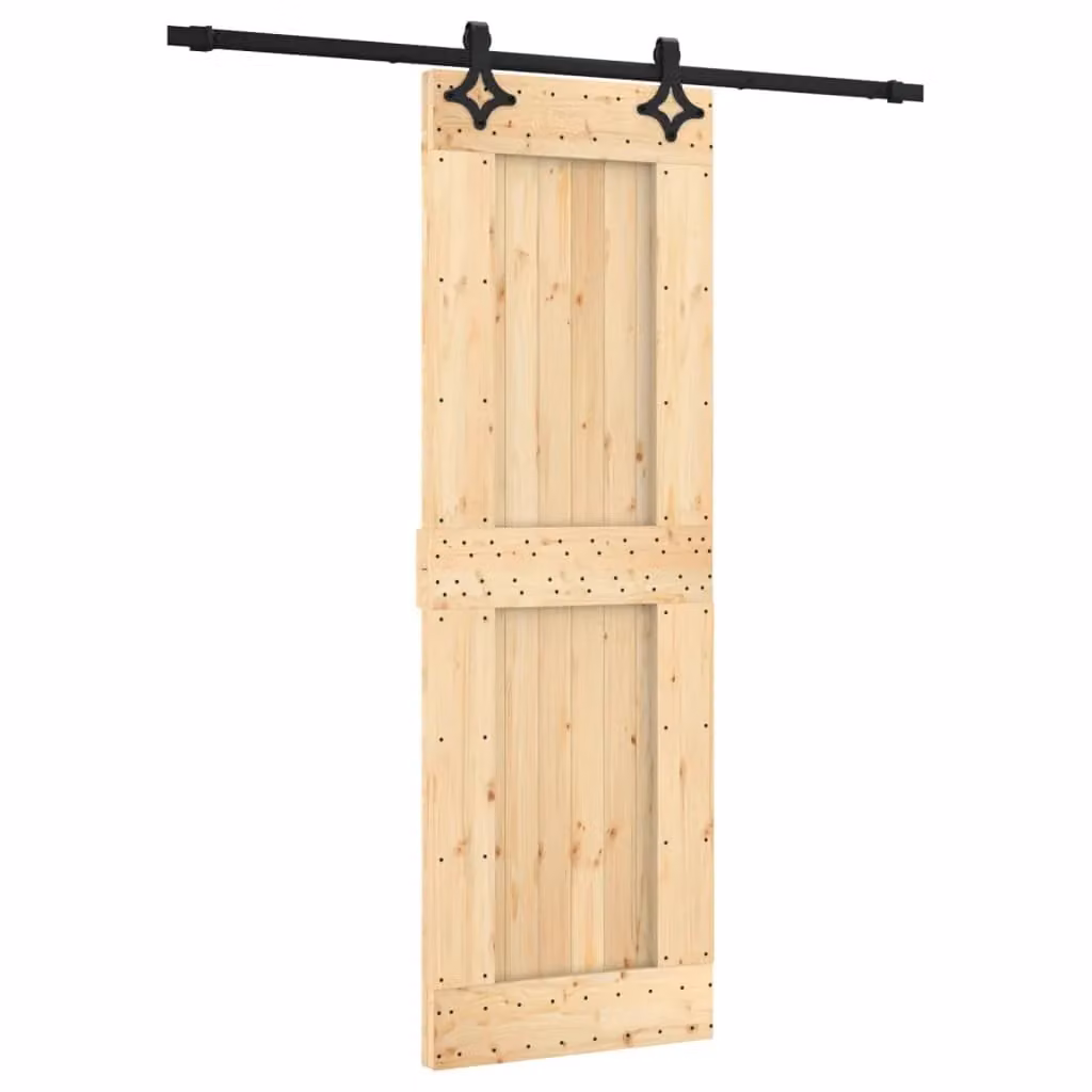 Berkfield Home Rustic Solid Wood Pine Sliding Door with Hardware Set in Brown, W: 70 cm, H: 210 cm
